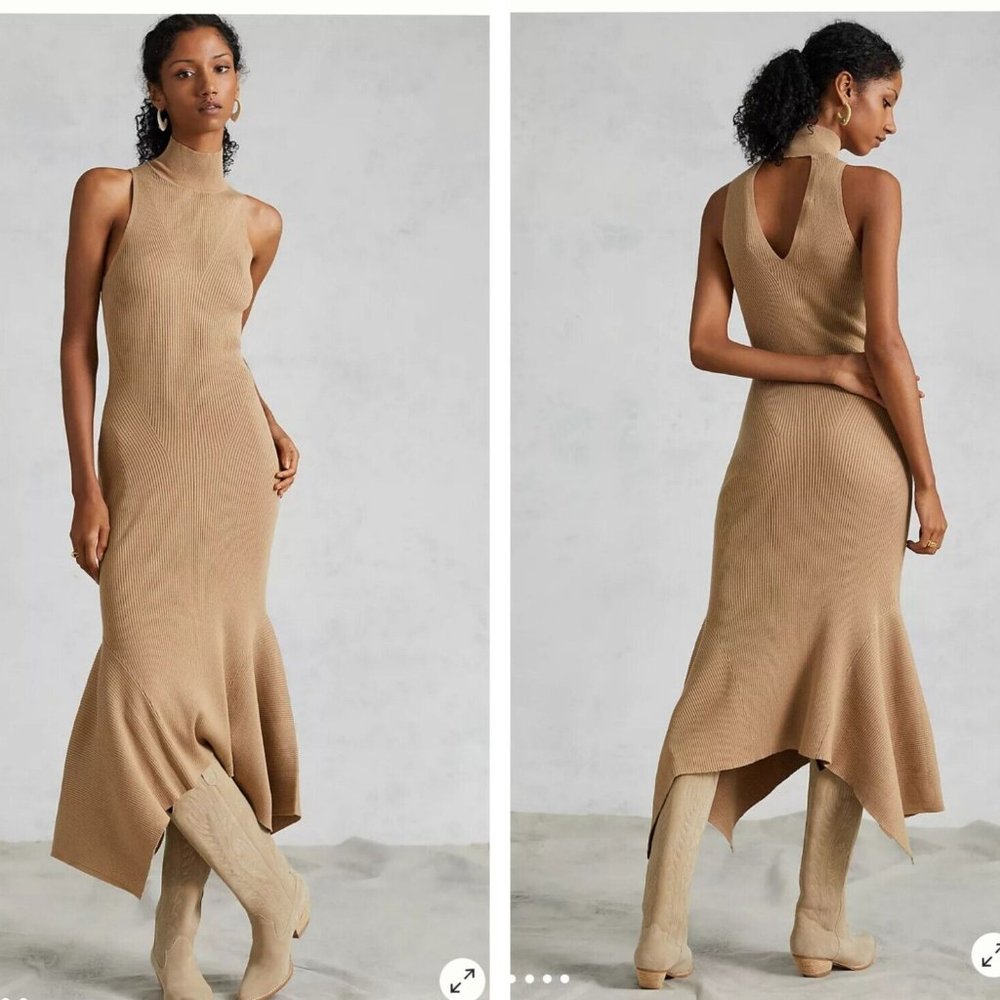 Anthropologie Mock Neck Midi Dress in Cedar, Size M